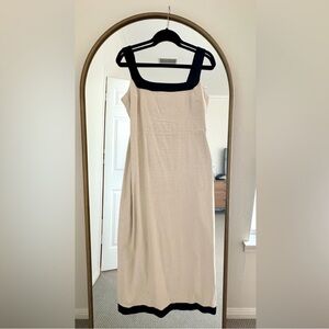Abercrombie & Fitch Linen-Blend Squareneck Column Midi Dress MP cream black